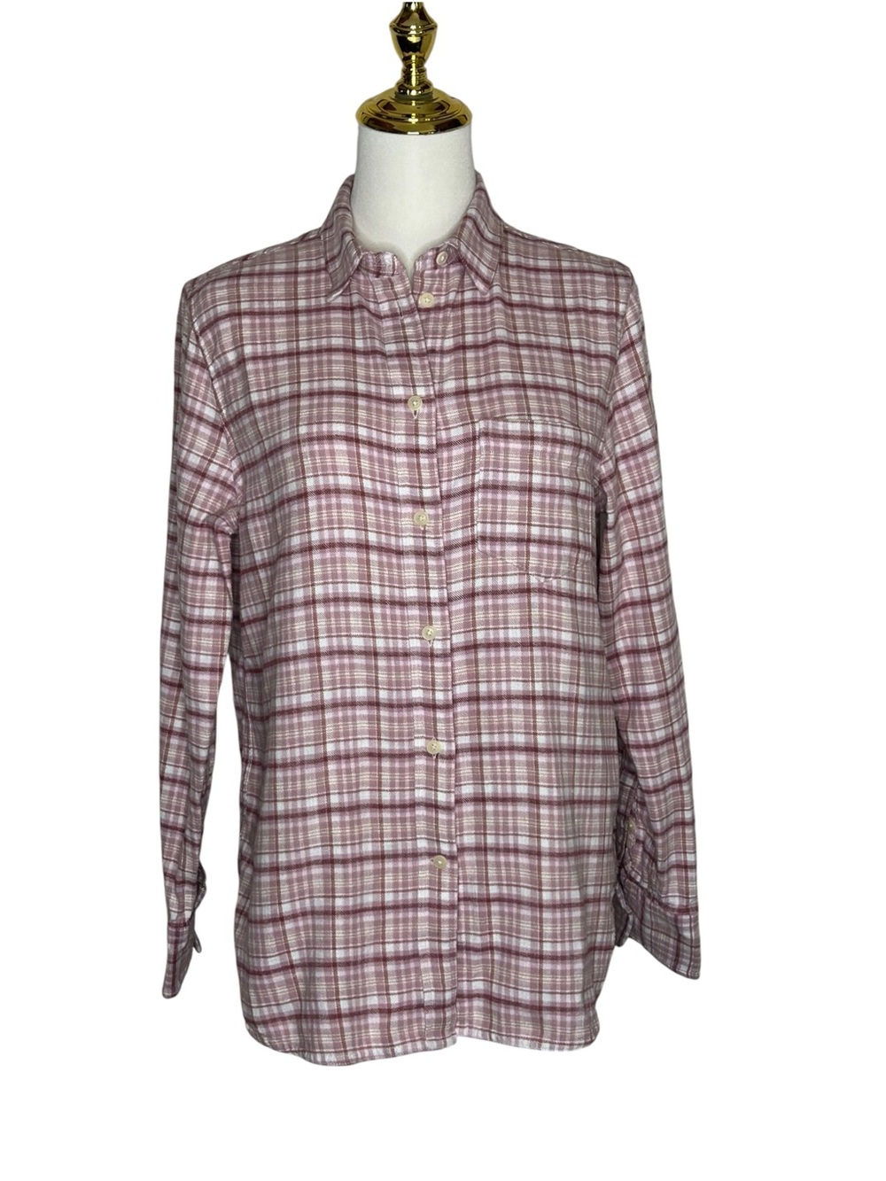 J. Crew Women’s Pink Plaid Autumn Flannel Button-Down Shirt Coastal Grandma Sz S